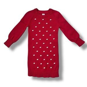 Baby Gap Girls Sweater Dress Size 4 Red Cotton White Polka Dot Balloon Sleeve